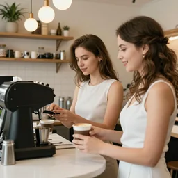 two women creating a coffee in a shop, Ukraine. Wedding professional photo