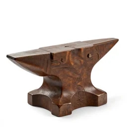 carved wooden anvil, commercial catalog photo, isolated on a pure white background, centered, entire object in frame, sharp focus, soft studio lighting
