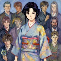 An anime portrait of Ssunbiki as a beautiful woman wearing a kimono from Skyrim, by Georgia O'Keefe, Claude Monet, Stanley Artgerm Lau, WLOP, Rossdraws, James Jean, Andrei Riabovitchev, Marc Simonetti, and Sakimichan, large brush, low detail, trending on artstation