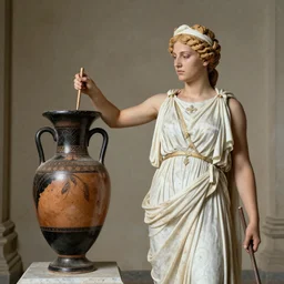 Ancient greek goddess Athena drawing on amphora