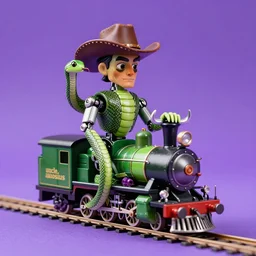 ' uncle aloysius'portrait of cybernetic anthropomorphic steam train railway engine cowboy snake grape juice caveman hydra bull oil marionette |'snake oil'|'uncle aloysius'| purple green color scheme | 3 5 mm film, 8 k, 1 0 8 0 p