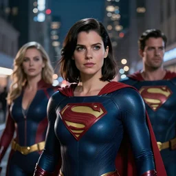 movie superhero team closeup, DC vs Marvel fashion, VFX magic powers at night in the city, city street, beautiful skin, natural lighting by Emmanuel Lubezki
