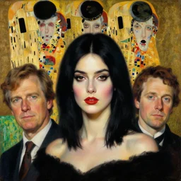 portrait woman with black shoulder length hair by alexander mcqueen, by roberto ferri, by tom bagshaw, by j. c. leyendecker and klimt, by austin osman spare, highly detailed oil painting, very intricate, cinematic lighting, award - winning, american romanticism, artstation, cgsociety, official art, octane