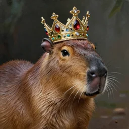 detailed photorealistic painting of a capybara wearing a highly detailed ornamented crown typical, sharp focus in the style of ruan jia, Mandy jurgens, cinematic light, concept art, trending on artstation, photorealistic, ultra realistic