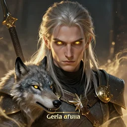 geralt of rivia, golden eyes, silver hair, wolf pedant, 4 k, artstation, cgsociety, award - winning, masterpiece, stunning, beautiful, glorious, powerful, fantasy art, bisley, simon