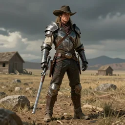 full body character portrait of a gunslinger / paladin in the style of high fantasy art in the style of wild west arttrending on artstation deviantart pinterest photorealistic hd 8 k highlights and shadow detailed high resolution hd 8 k