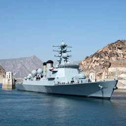 a battleship anchored next to the hoover dam
