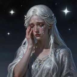 digital painting Universe's celestial God is crying in tears and is very sad and sorrow , after creating humans, ,octane render, retro,