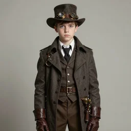 by Jean-Baptiste Monge !!!!!!!!!!!!!!!!!!!!!!!!!!! (((((((((portrait of boy dressed as steampunk detective wearing leather gloves . muted colors.)))))))))