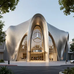 mercedes exhibition center exterior designed by antoni gaudi, photorealistic octane render 8 k, 2 8 mm