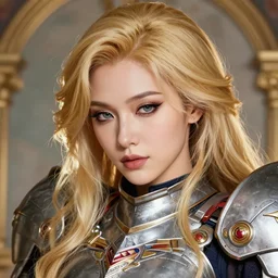 studio portrait of lawful good colorful female holy mecha paladin absurdly beautiful, elegant, mature blonde gravure idol looking down, ultrafine hyperrealistic detailed face illustration by kim jung gi, highly detailed faces, intricate linework, sharp focus, bright colors, matte, octopath traveler, unreal engine 5 highly rendered, global illumination, radiant light, intricate environment