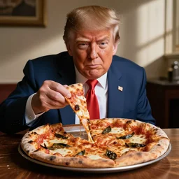 trump eating pizza backwards