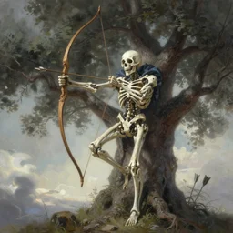 Death is swallowed up in victory, artwork by artgerm, Long Bow and arrows, perched in a tree, full body shot, DD, fantasy, highly detailed, digital painting, artstation, smooth, sharp focus, art by thomas kinkade and Stephan Martiniere and Thomas Cole