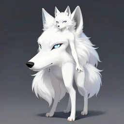 commissioned full body portrait of a female anthro wolf princess fursona with a wolf head white fur and long red hair hair wearing a blue and gold Japanese armored dress in a white and gold palace on a starry night with a large crescent moon, by a professional manga illustrator, by Kilian Eng, by Sandra Chevrier, trending on artstation