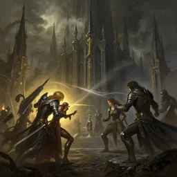 the city of light battles the city of darkness intricate, elegant, highly detailed, digital painting, artstation, concept art, matte painting, smooth, sharp focus, illustration, art by cristi balanescu and randy vargas, magali villeneuve, 8 k, inspired by lord of the rings and thronebreaker and mass effect