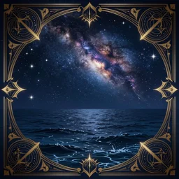 sea and night sky with stars and galaxies, ornate detailed background, trending on artstation, by rossdraws