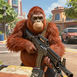screenshot from call of duty, orangutan computer game, in zootopia city, realistic