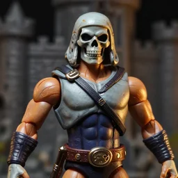 closeup he-man action figure in castle grey skull, rim lighting, octane, Natasha Tan, Maciej Kuciara, Edgar Rice Burroughs,