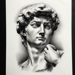 tattoo design sketch of the statue of david broken, in the style of den yakovlev, realistic face, black and white, realism tattoo, hyper realistic, highly detailed