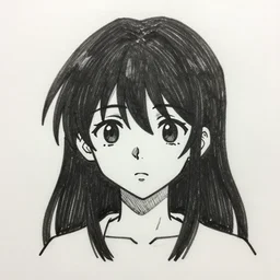 awful flat bad front facing anime art, drawn by inexperienced 1 3 - year - old in class in 2 0 minutes when bored, bad proportions, ink pen, scratchy