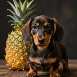 dachshund puppy that is a pineapple realistic photo realism portrait