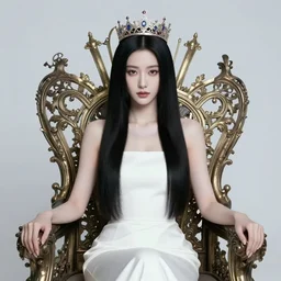 the portrait of a ridiculously beautiful and elegant a beautiful black haired woman with pale skin and a crown on her head sitted on an intricate metal throne partially made of onion rings of all colors, an ultrafine detailed illustration by james jean, final fantasy, intricate linework, bright colors, behance contest winner, vanitas, angular, altermodern, unreal engine 5 highly rendered, global illumination, radiant light, detailed and intricate environment