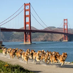 ape colony running across golden gate bridge