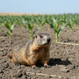 corn field, groundhog, mud