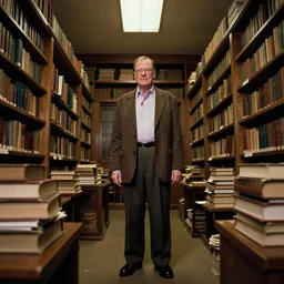 walter white dressed as a librarian, wide angle shot