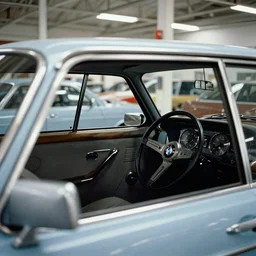 BMW wagon estate, inside of an badly lit 1970s dealership, ektachrome photograph, volumetric lighting, f8 aperture, cinematic Eastman 5384 film
