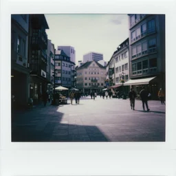 a busy town square designed by ryoji ikeda, photograph, polaroid