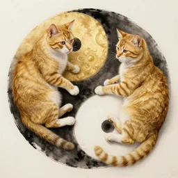 realistic scene of cats as ying yang, golden, delicate, hyper realism, 1 4 5 0, ink, ultra realistic, 8 k