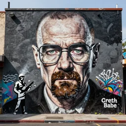 a graffiti mural of breaking bad in the art style of Banksy