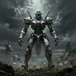 asura from chinese myth, ghost, mecha, screaming with fear, artwork by artgerm, centered shot, wide angle, full body, elfpunk, artwork by naoto hattori, landscape art by tyler edlin