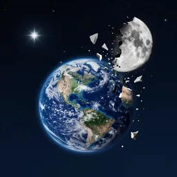 open space stars earth broken pieces moon collide