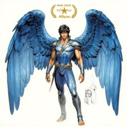 Avan Jogia as an angel prince. Large blue wings. Character design by charlie bowater, ross tran, artgerm, and makoto shinkai, detailed, inked, western comic book art, 2021 award winning painting