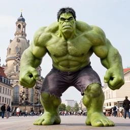 photorealistic Hulk visits Dresden as a tourist