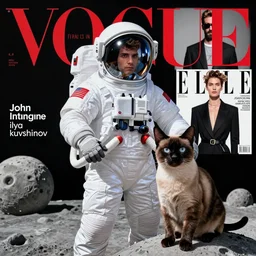 astronaut, siamese cat on moon, vogue magazine, instagram fashion, elle magazine, ilya kuvshinov, john singer sargent, watercolor painting, shaft anime key visual, trending on artstation, solarpunk, intricate, abstract