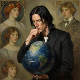 Nick Cave pondering his orb, highly detailed, digital painting, artstation, concept art, smooth, sharp focus, illustration, art by todd lockwood and magalie villeneuve and alan lee and artgerm and greg rutkowski and alphonse mucha
