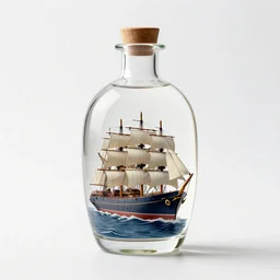 japanese ship in a bottle, commercial catalog photo, isolated on a pure white background, centered, entire object in frame, sharp focus, soft studio lighting