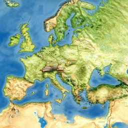 map of a realm with distinct biomes, with cities and deserts and forests and lakes, highly detailed, smooth, sharp focus, illustration by moebius and thomas kinkade