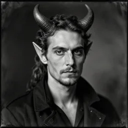 a monochrome daguerrotype portrait of the devil