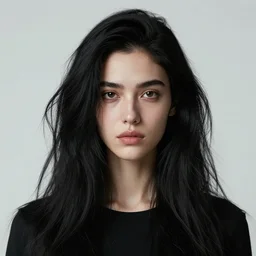 portrait of a tall 4 0 - year - old woman, very!!! thin!!! lips, long, lush unkempt black hair, and thick eyebrows, wearing in black clothes, hyper realistic face, beautiful eyes, character art, art by mark brooks, hyperdetailed, cryengine, trending on artstation, digital art