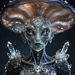 close up beautiful porcelain dark patterns glowing games and crystals giant alien mushroom, fractal details diamond skin, elegant, highly detailed, centered, digital painting, sharp focus, artgerm, fractal anatomical, glass, facial muscles, ultra detailed, metallic armor, octane render