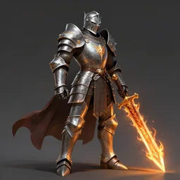 paladin in full plate armor with a flaming sword, concept fantasy, dungeon and dragons