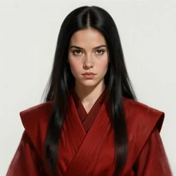 portrait of a woman by greg rutkowski, jedi princess, straight black hair, jedi robes, star wars expanded universe, she is about 2 0 years old, elegant, graceful, wearing red jedi robes, highly detailed portrait, digital painting, artstation, concept art, smooth, sharp foccus ilustration, artstation hq