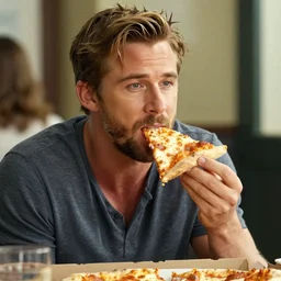 ryan gosling burns his tongue on a pizza