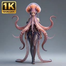 Full body photo of the most beautiful goddess, she has a jellyfish octopus head's, by Tooth Wu, trending on Artstation, digital art, symmetrical artwork, cinematic, hyper realism, high detail, octane render, 4k, 8k