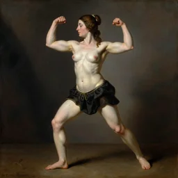 full body painting of beautiful female model with ripped abs exercising, tudor period, hans holbein oil painting
