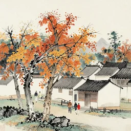 beginning of autumn in China. Traditional Chinese Painting